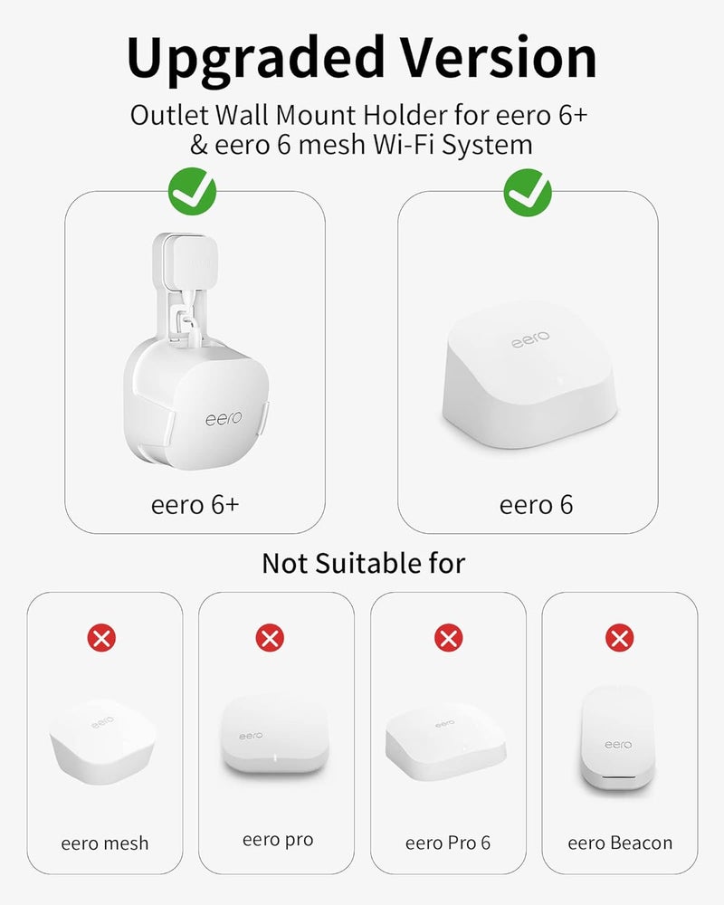 COOLWUFAN Outlet Wall Mount Holder for eero 6 or eero 6+ mesh Wi-Fi System [NOT Fit for eero mesh], No Messy Wires, Easy to Install Mount Holder for eero 6 & eero 6+ mesh Wi-Fi System (1 Pack) - Image 2